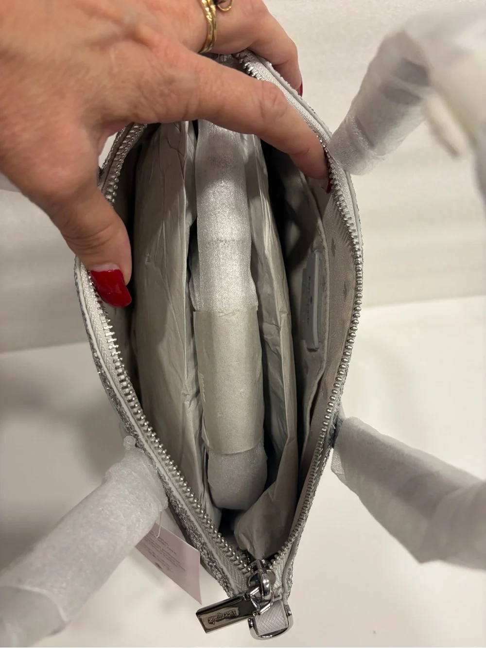 kate spade Silver-Trim Light Gray Leather Tote